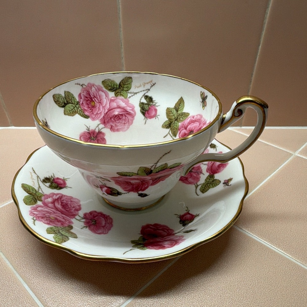 Vtg 1950 Foley Made in England CENTURY ROSE Teacup & Saucer. Artist Paul Granet